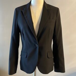 THEORY woman’s black blazer STRETCH WOOL Blend one button closure SMALL 10 (6-8)